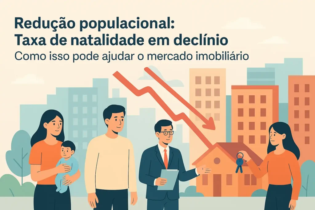 reducao_populacional pessoas e prédios mostrando como a redução populacional pode incentivar o mercado imobiliário