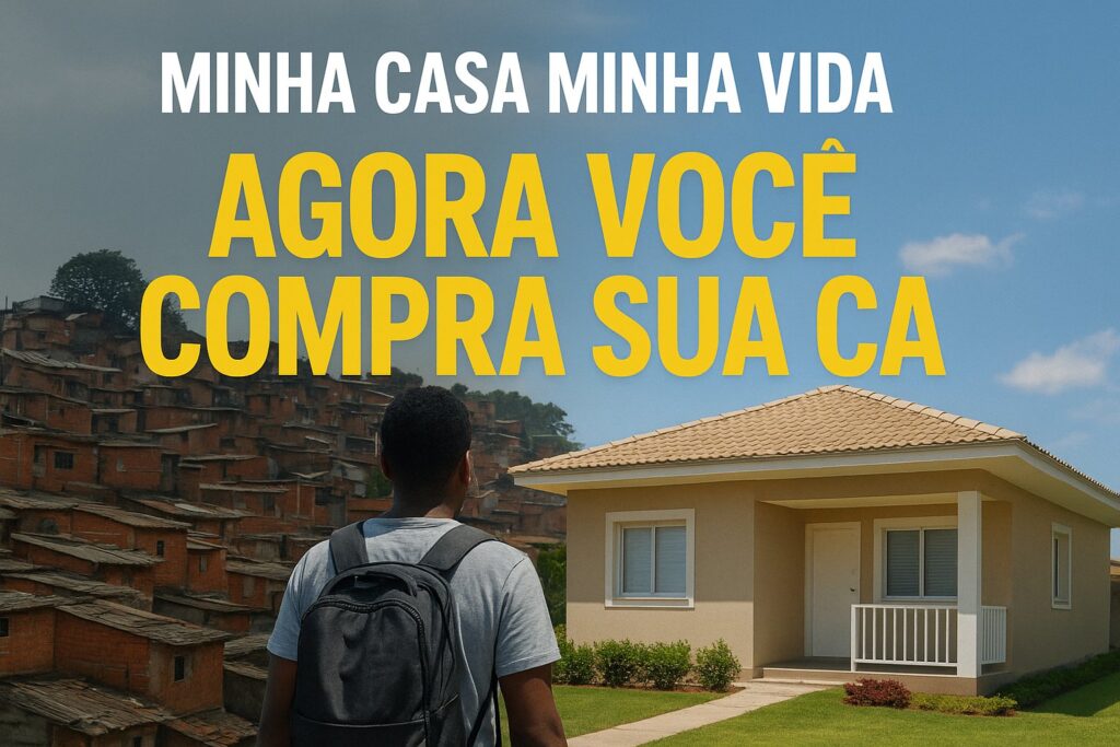 imagem mostrando um rapaz morador de favela sendo ajudado pelo programa Minha Casa Minha Vida a mudar para uma casa melhor